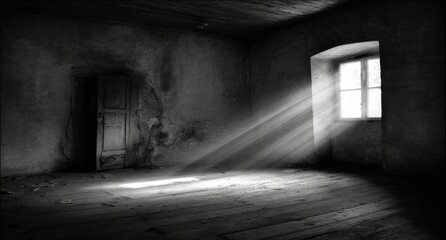 Obraz premium Empty room, sunbeams, dark, old