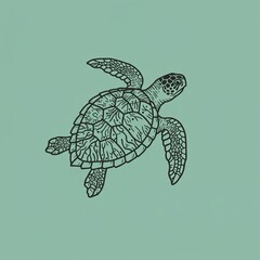 Fototapeta premium illustration of sea turtle swimming gracefully in water, marine wildlife design for nature and ocean themes.