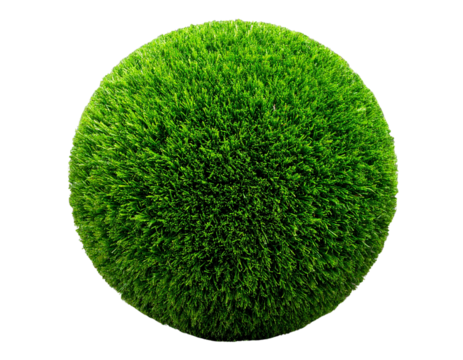  3D Sphere of Artificial Turf Grass for Decoration, isolated on transparent background PNG