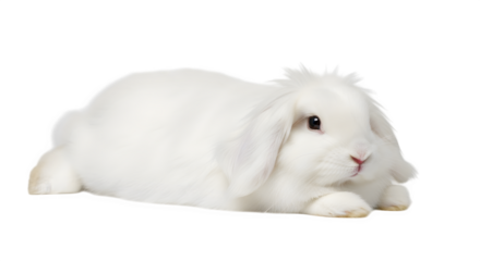 Adorable white lopeared bunny rabbit lying down