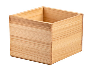 Angled Side View of Minimalist Wooden Box, isolated on transparent background PNG