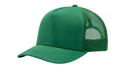 Stylish green trucker hat with mesh back on a clean