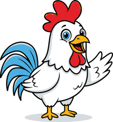 Cute Cartoon Rooster Smiling Farm Chicken Illustration