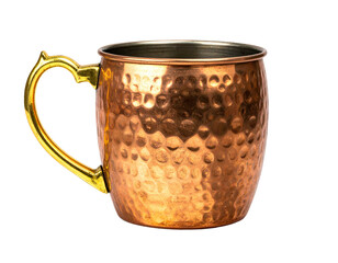 Angled Side View of Copper Moscow Mule Mug, Cocktail Drinkware, isolated on transparent background PNG