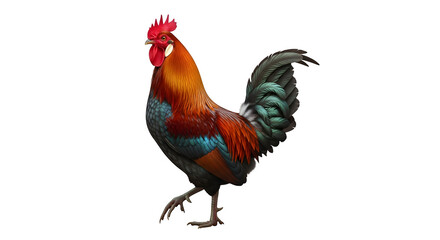 Majestic rooster struts proudly against a stark in vibrant color