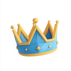 Crown icon,cartoon style,blue and gold colors,isometric illustration,white background,game design