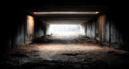 Obraz premium Dark concrete tunnel, light at end