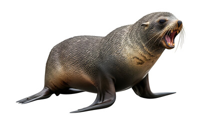 Fur seal roaring with mouth open showing teeth