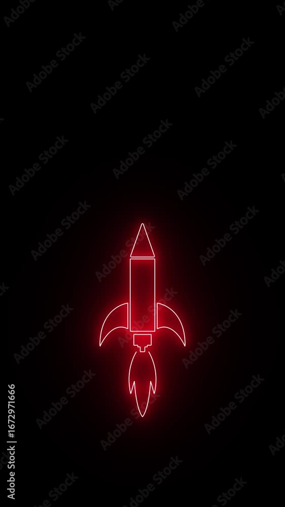 Aufkleber neon rocket icon icon animation. glowing rocket icon isolated on black background motion graphics. s