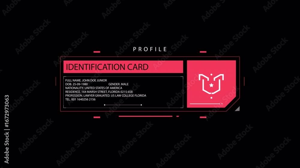 Poster futuristic profile: digital id card with user information displayed