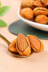 Fresh Cracked Walnuts on Wooden Spoon - Healthy Natural Nuts Snack Food