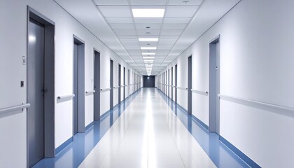 Fototapeta premium Modern Hospital Corridor with Doors and Lights.