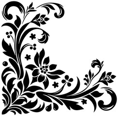 Elegant black floral corner flourish design for decorative accents