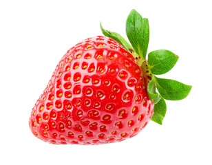 Whole Fresh Strawberry with Leaves, Side View, isolated