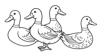 Cute Cartoon Ducks in a Row Outline for Coloring Book on Isolated White Background