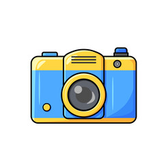 Colorful cartoon camera icon in flat design style. Perfect for photography, travel, social media, and creative projects.