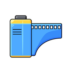 Flat style illustration of retro analog film roll, perfect for photography aesthetic, lomography, vintage design, creative media, and nostalgic visual projects.