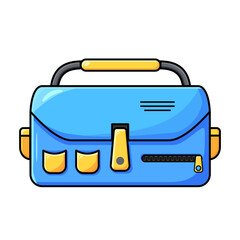 Vector illustration of a blue office bag with yellow details. Perfect for concepts related to work, business, corporate lifestyle, office supplies, education, travel, and professional accessories.