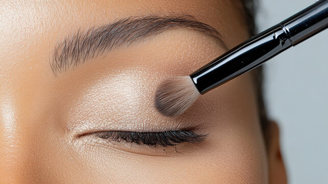 Applying smoky eye makeup with brush on eyelid, showcasing beauty techniques and artistry