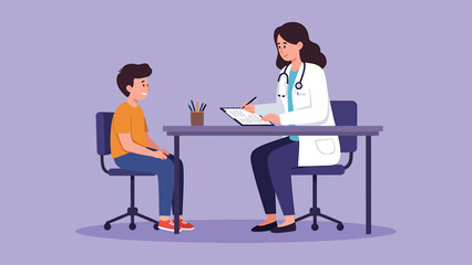 Pediatrician Consults Young Boy Patient During Medical Checkup Comprehensive Care and Assessment