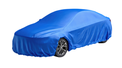 Blue Car Cover Protecting Vehicle isolated on transparent background Remove png, Clipping Path, pen tool