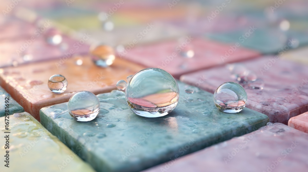 Canvas Prints colorful mosaic tiles with droplets reflecting light and color