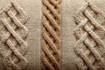 Beige knit fabric with textured cable knit pattern