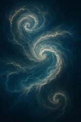 atellite-inspired abstract art, swirling cloud formations over the ocean seen from space, blended with fractal textures, glowing edges, evoking a sense of mystery and cosmic energy.