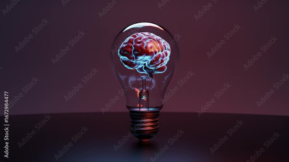 Poster brain in lightbulb on dark background symbolizing innovation and intelligence