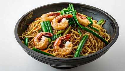 Indonesian fried noodle or Mie Goreng  with variant topping. indonesian streetfood