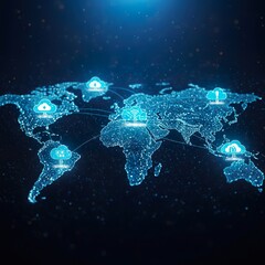 Global Digital Infrastructure Illustration – Cloud Computing, Smartphone Connectivity & Digital Transformation Network