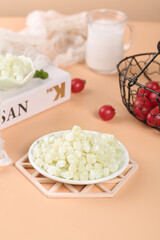 Handmade Crushed Melon Candy Preserves in Bowl with Cherries Traditional Winter Sweets