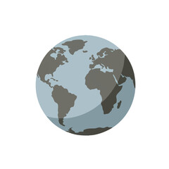 Fototapeta premium A small, simplified globe featuring abstract continents is presented as a clean 2D flat vector illustration with solid colors in a graphic style, isolated on a pure white background.