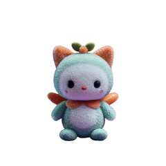 Cute fluffy creature with cat like ears fairy wings and a bowtie rendered in soft pastel colors