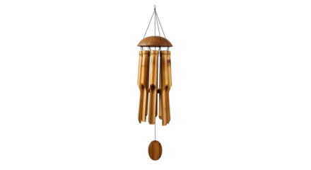 Bamboo wind chime isolated on transparent background traditional musical instrument for garden and home decoration relaxing sound of nature