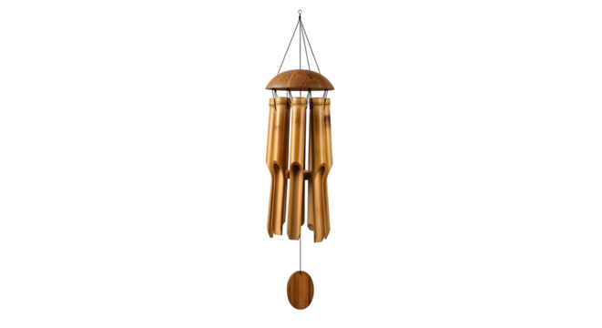 Bamboo wind chime isolated on transparent background traditional musical instrument for garden and home decoration relaxing sound of nature