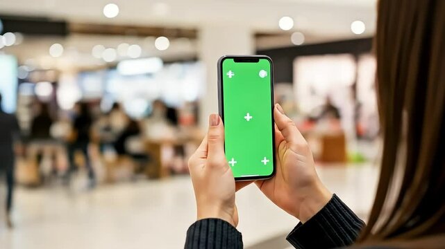 Person using smartphone in public indoor environment