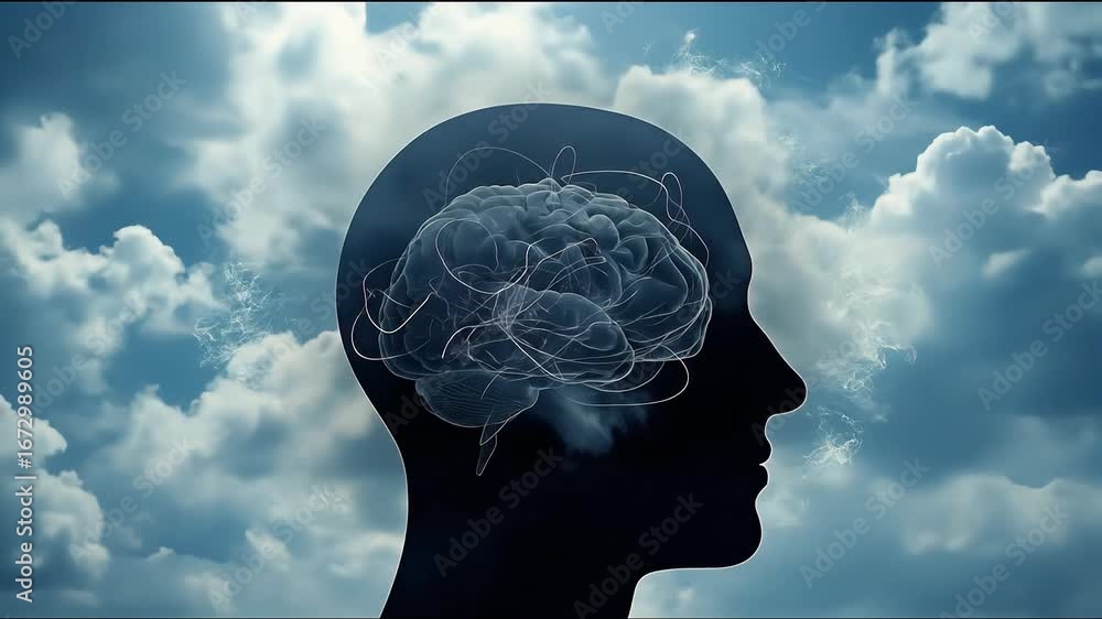 Aufkleber exploring human intellect concept through graphical representation and sky clouds