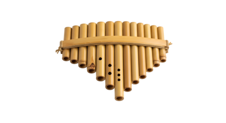Traditional panpipe isolated on transparent background, a wind instrument made of bamboo tubes, used in folk music to create melodic and harmonious sounds