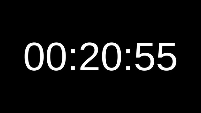 Countdown timer from 21 minute to 20 minute with white number on black background. Countdown timer for deadline reminders, time management concepts, and scheduling