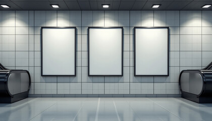 Subway Station Billboards with Escalators.