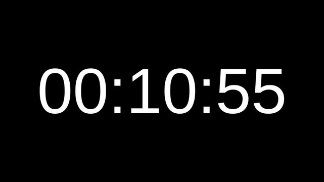 Countdown timer from 11 minute to 10 minute with white number on black background. Countdown timer for deadline reminders, time management concepts, and scheduling