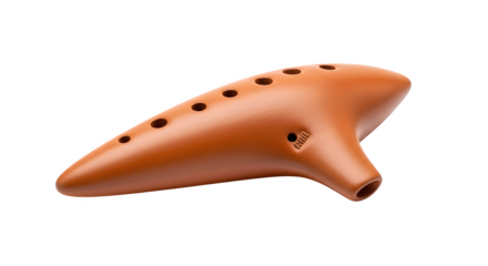 Ceramic ocarina isolated on transparent background, a wind instrument with finger holes for playing melodies, perfect for folk and traditional music