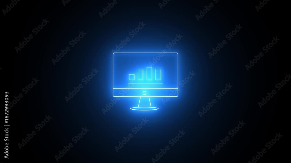 Poster monitor with business graph icon animation on the black background.