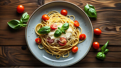 carbonara pasta, view top
