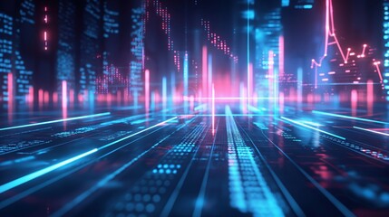 A computer generated image of a city with a red line