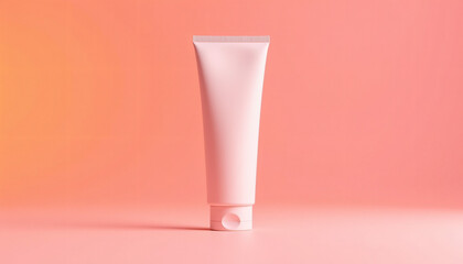 Minimalist Pink Cosmetic Tube on Peach Background.