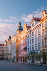 Fototapeta premium capture essence of prague traditional architecture featuring intricate details of historical buildings bathed in