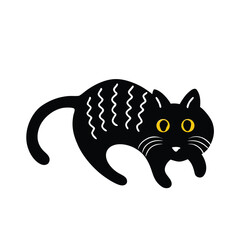 Black cat with yellow eyes and wavy stripes whiskers