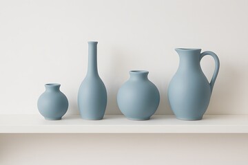 Blue Pottery Vases: Minimalist Ceramic Table Decor for Modern Scandinavian Style Home Interiors